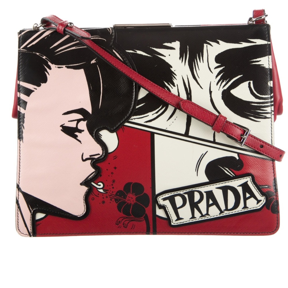 Prada Saffiano Stampato Patch Frame Bag
